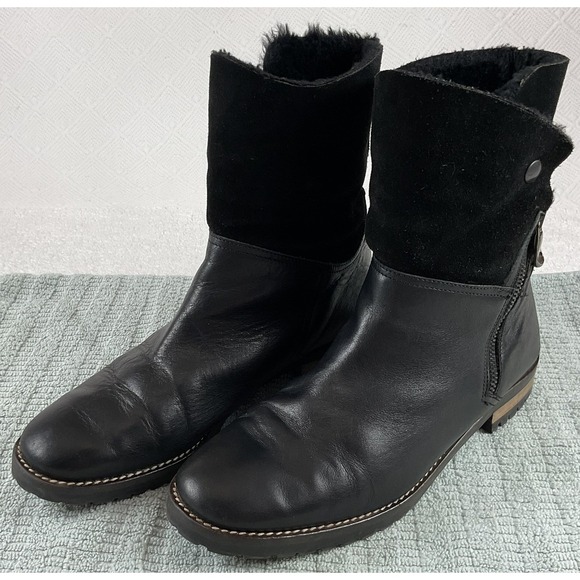 Fabianelli Shoes - FABIANELLI Black Leather Zip Ankle Boots Faux Fur Lined Italy Size 10 US